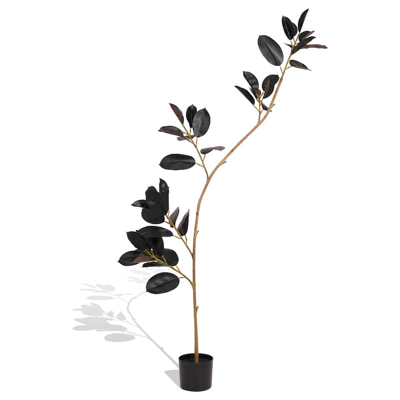 GDFStudio - Lysandra 6.9ft Artificial Rubber Tree with Real-Touch Leaves and Modular UV-Resistant Branches