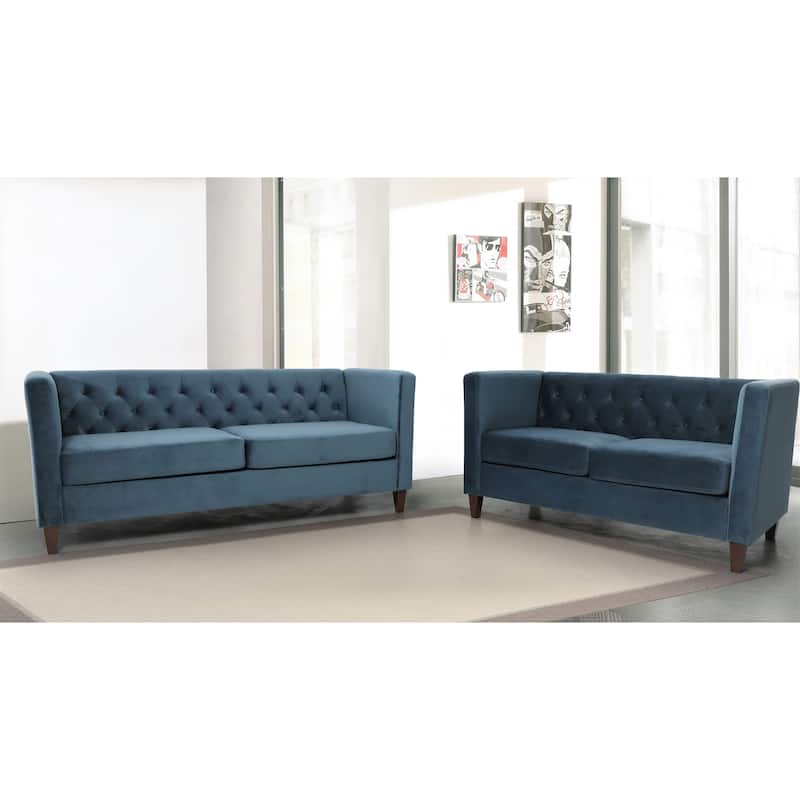 Lisette Velvet 2PCs Living Room Set Sofa & Loveseat - Blue