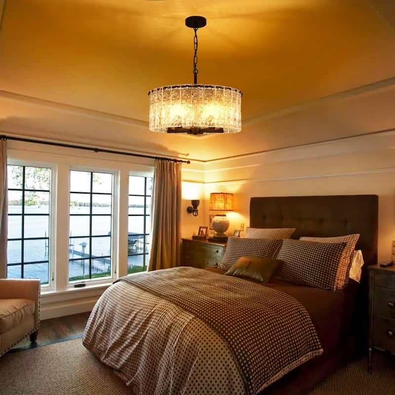 5-Light Modern Round Drum Chandelier, Classic Semi Flush Mount Chandelier, Kitchen Island Pendant Light for Dining Room - N/A