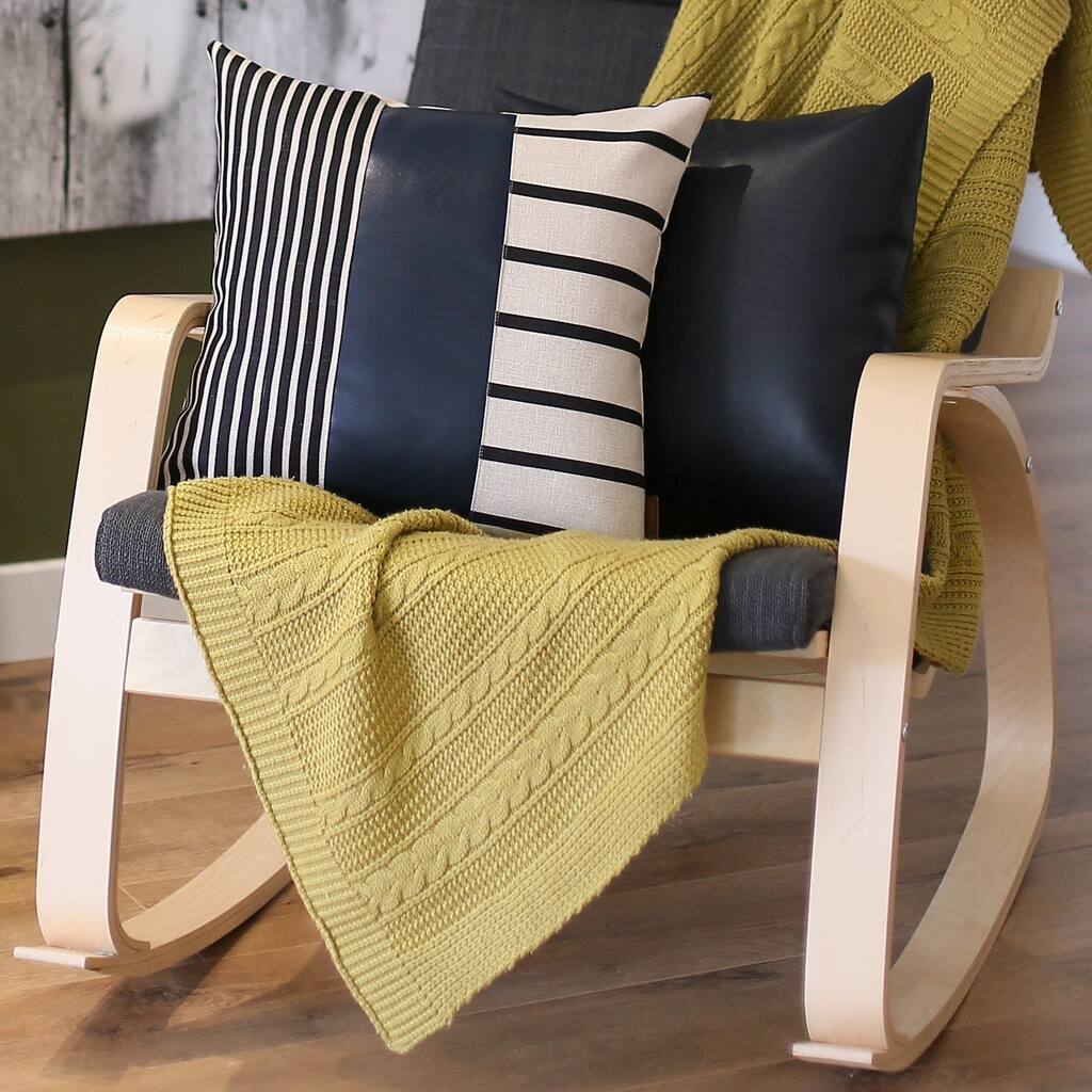 Bohemian Mixed Set of 2 Vegan Faux Leather Navy Blue Geometric Throw Pillow Cover