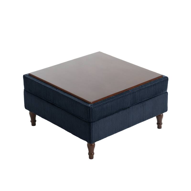 31.78" W Oversized Square Upholstered Storage Ottoman with Wooden Tray