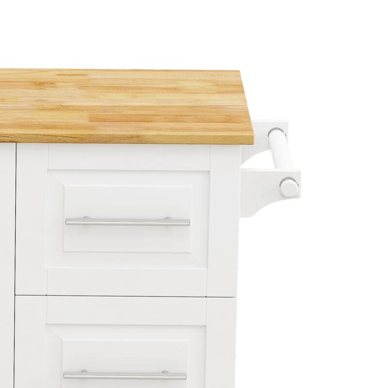 Kitchen Island Cart with 2 Door Cabinet and Three Drawers