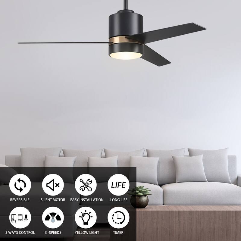 Aurora 52-inch Indoor Smart Ceiling Fan with Light Kit and Wall Control, Works with Alexa/Google Home/Siri