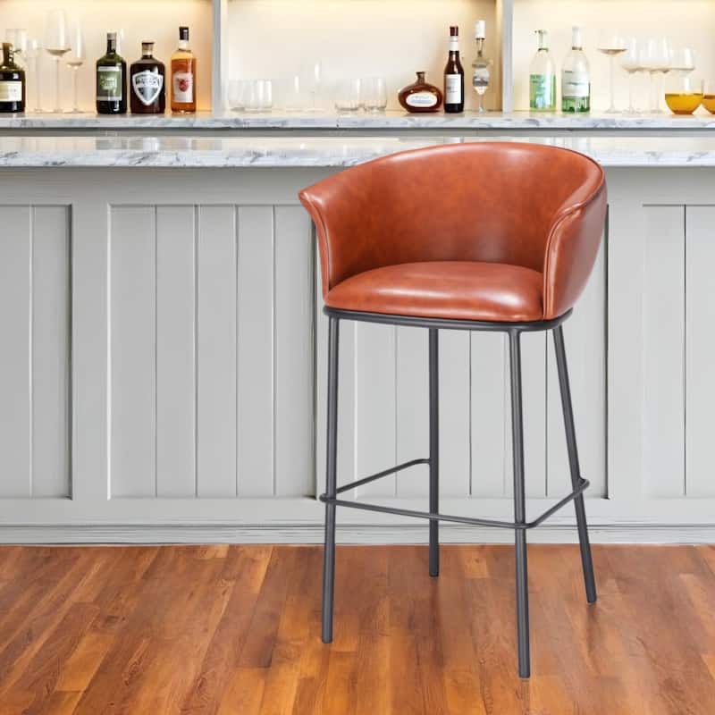 HomeRoots 30" Brown And Black Faux Leather And Steel Bar Height Bar Chair - Bar Height - Brown - Single