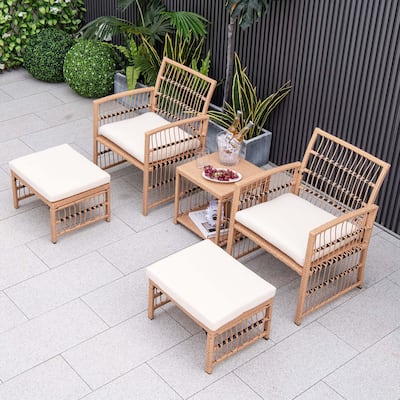 5 PCS Patio Wicker Sofa Set Outdoor Rattan Conversation Set