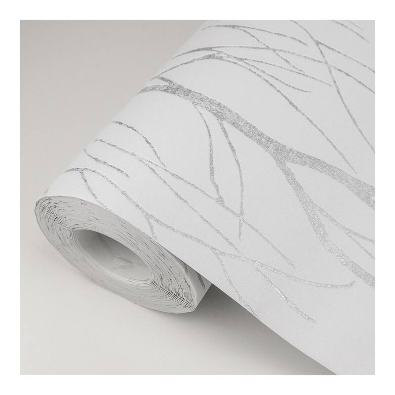 Advantage Diani White Metallic Tree Wallpaper - 21 x 396 x 0.025