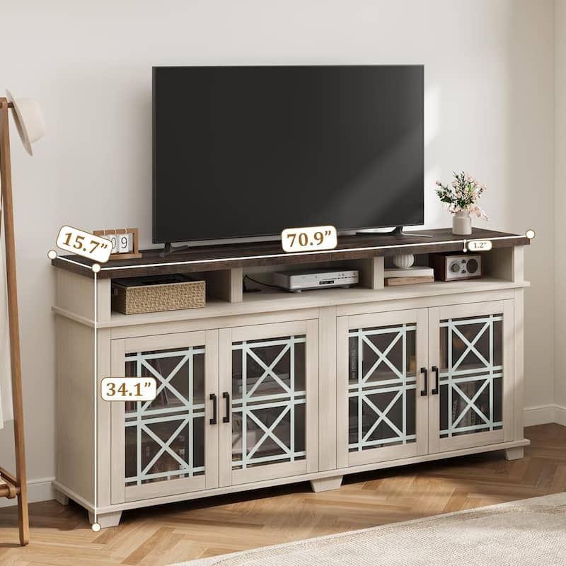 TV Stand for 80 inch, Mid Century Modern Entertainment Center with LED Lights and Storage - 65 inches