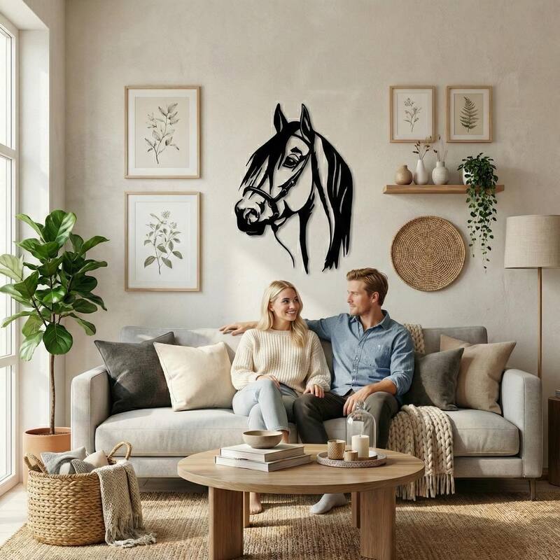 Horse Head Metal Wall Decor for Home and Outside - Wall-Mounted Geometric Wall Art Decor