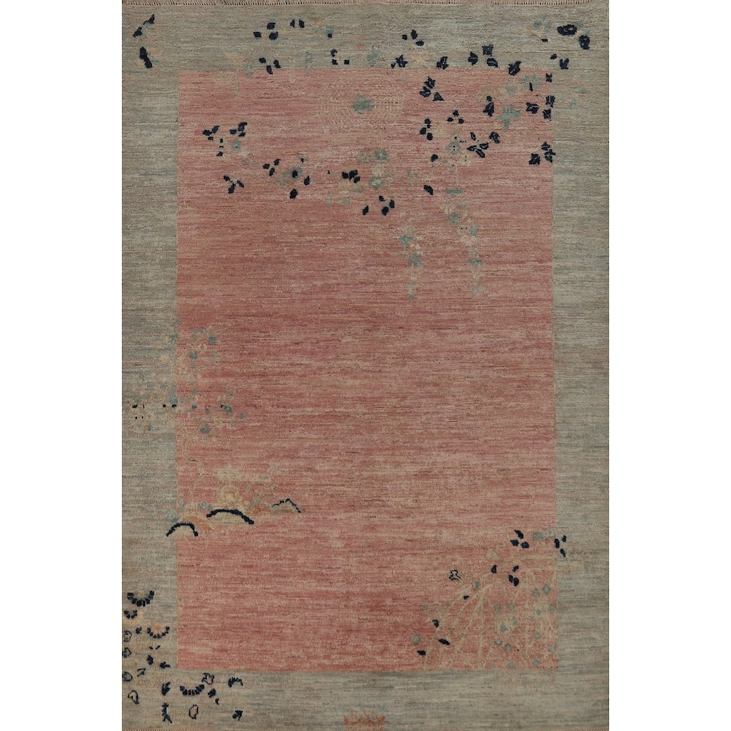 Hand Knotted Oriental 100% Wool Carpet Traditional Floral Pink Art Deco Area Rug - 7' 3'' X 4' 10''