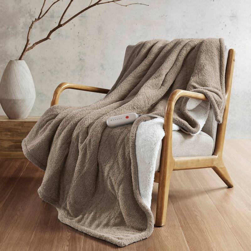 1 PCS 50x60" Heated Throw Blanket with 5 Temperature Settings and Auto Shutoff - Brown