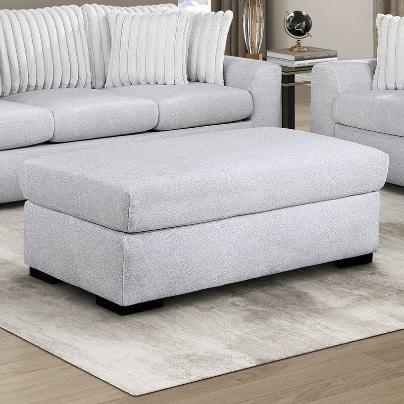 Barnaby 51" Textured Fabric Ottoman - Black Finish Solid Wood Feet