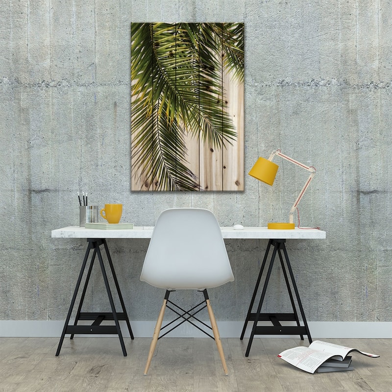 Palm Leaves Print On Wood by Lexie Greer - Multi-Color
