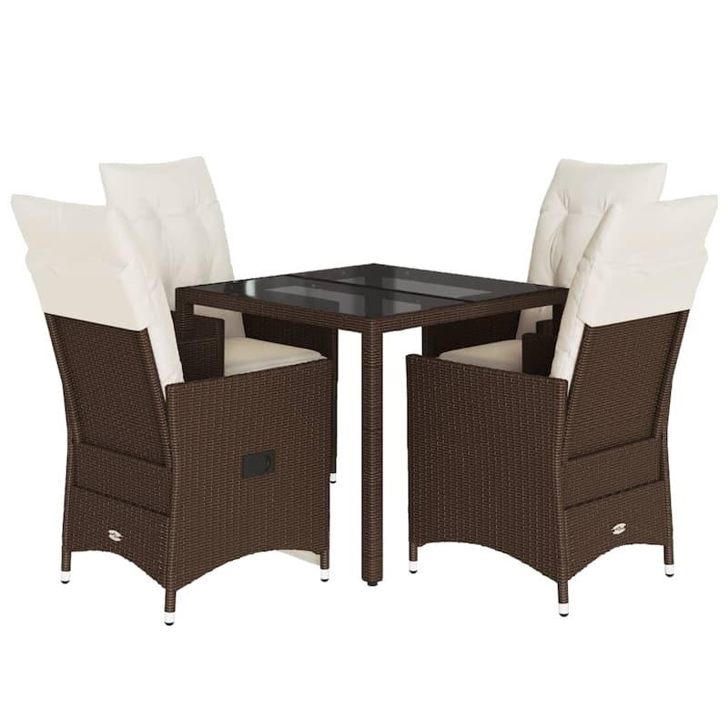 vidaXL 5 Piece Patio Dining Set with Cushions Brown Poly Rattan - 79.4x36.2x100.8