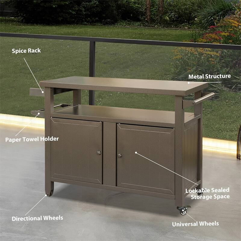 Grill Carts Outdoor Storage Cabinet with Wheels,Kitchen Island
