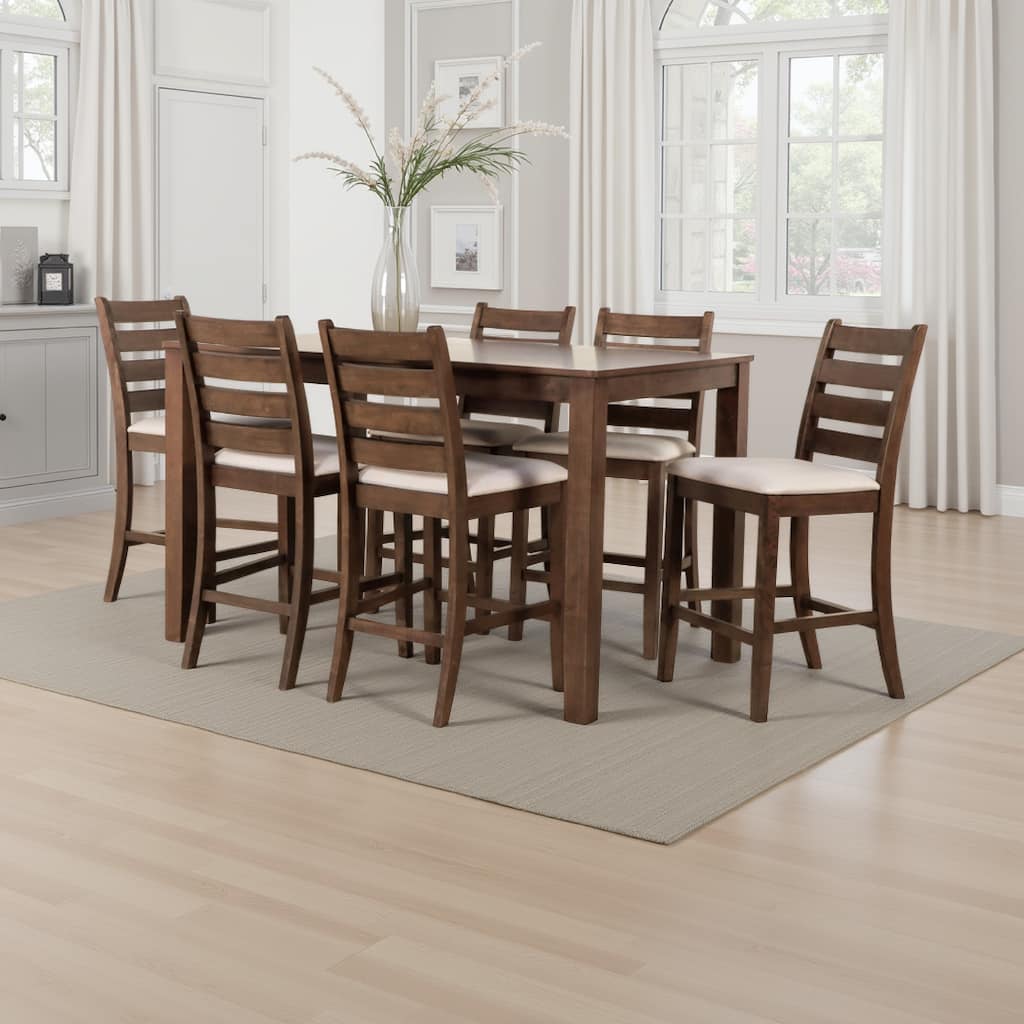 Accai Counter Height Dining Table, Angled Legs, Walnut Wood 59 Inch