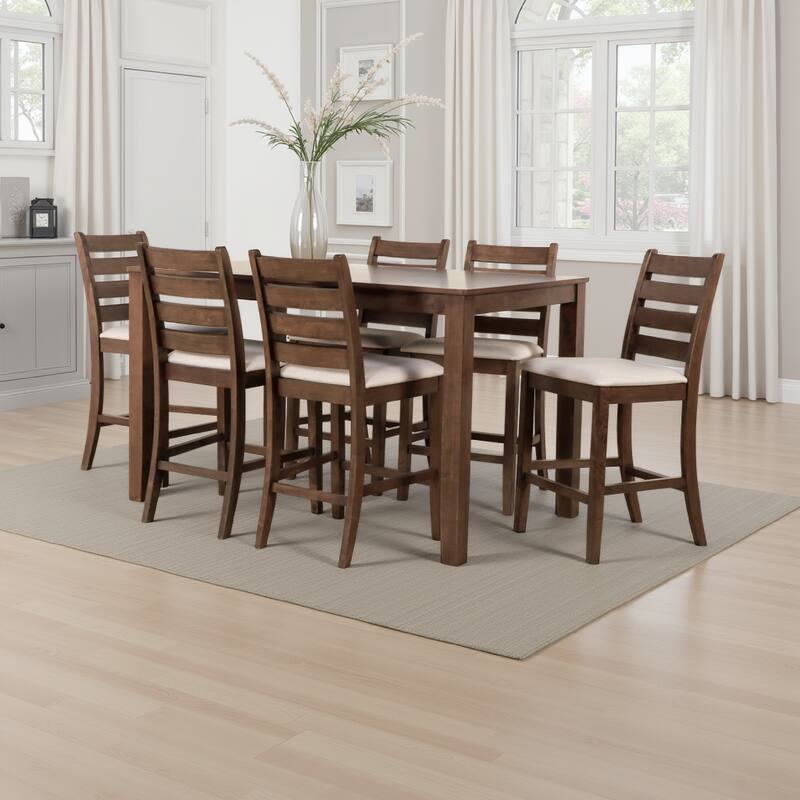 Accai Counter Height Dining Table, Angled Legs, Walnut Wood 59 Inch