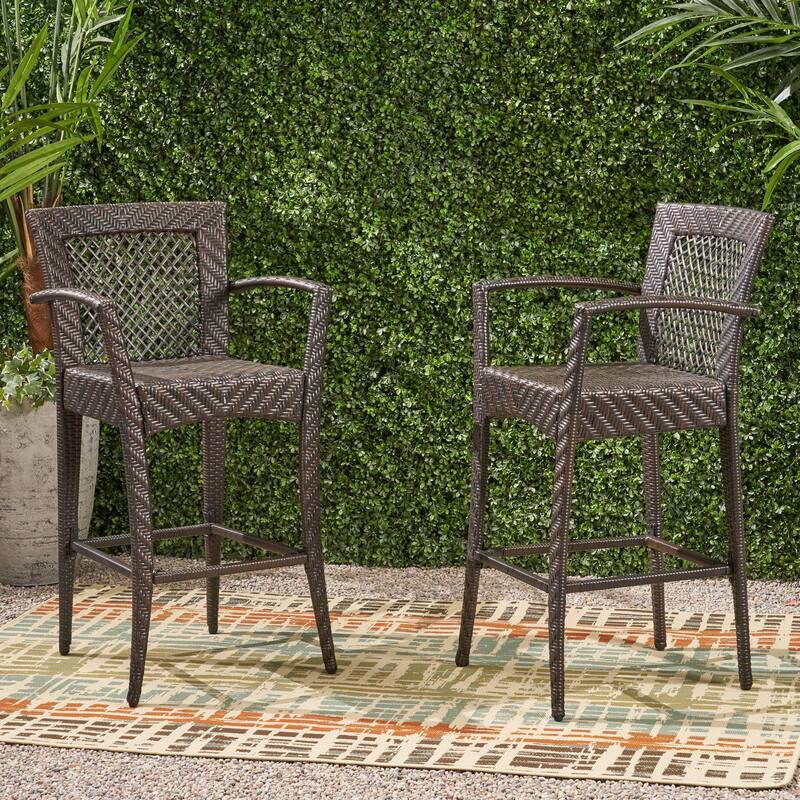 Farley Outdoor Wicker Barstool (Set of 2) by Christopher Knight Home