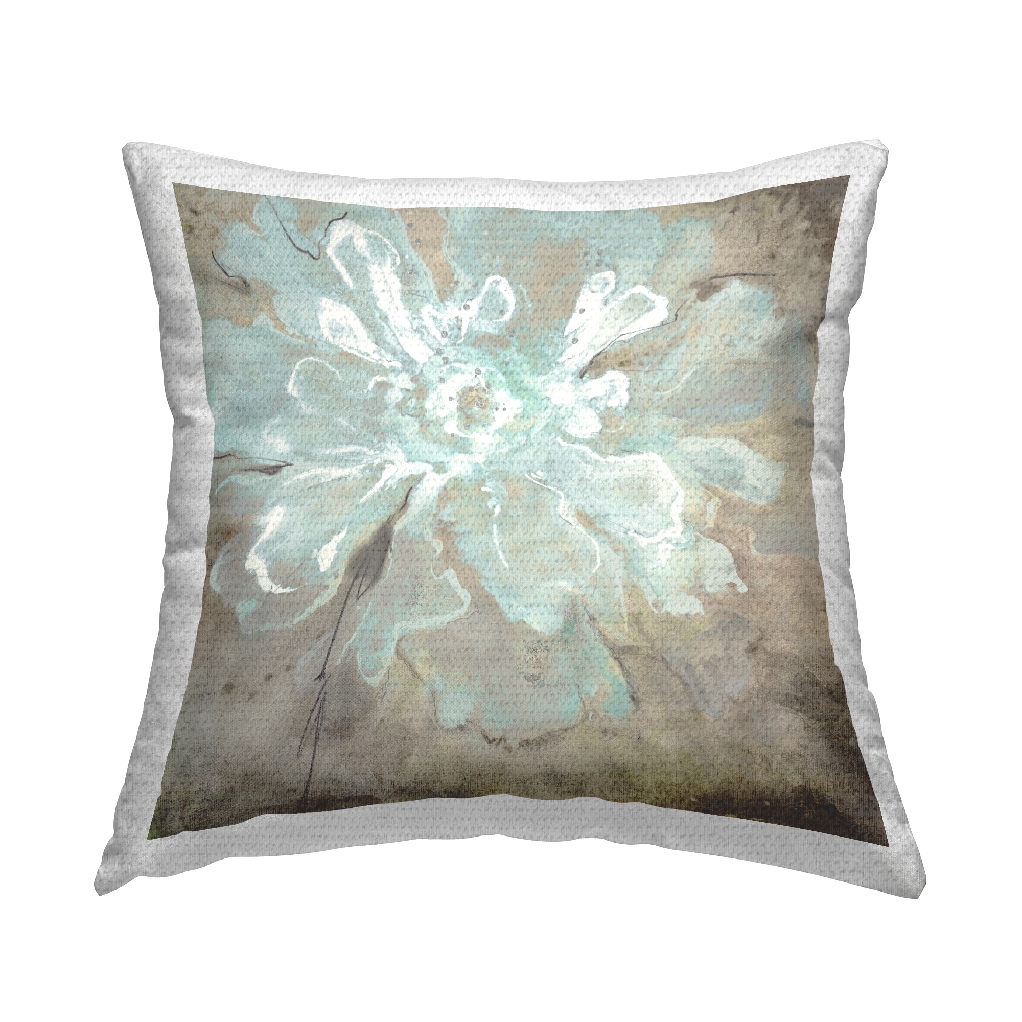 Stupell Abstract Tan & Blue Flower Printed Outdoor Throw Pillow Design by Liz Jardine