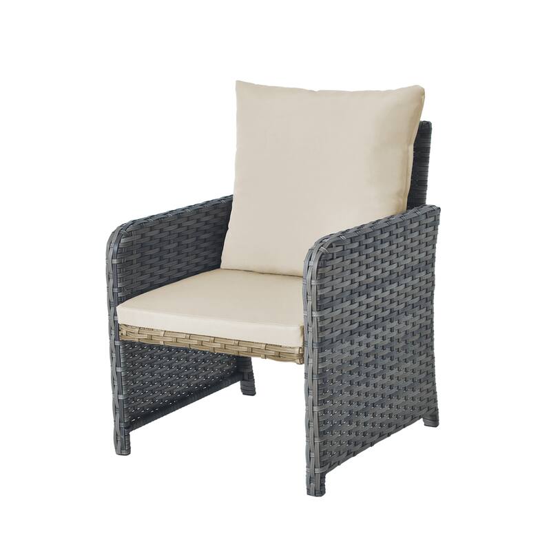 5 Pieces Patio Conversation Set with Cushions Coffee Table and 2 Ottomans