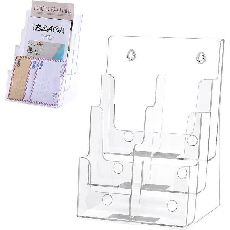 Acrylic Clear Literature Holder Brochure Display Stand for Office Paper Filing and Magazine - 3-Tier