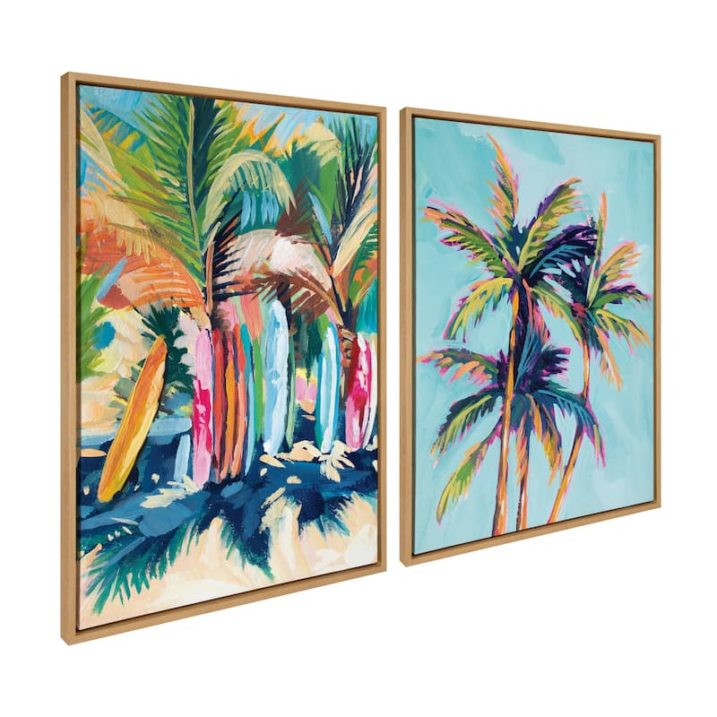 Kate and Laurel Sylvie Surf and Sand Canvas Art Set by Rachel Christopoulos - 2 Piece Set 28x38 - Natural