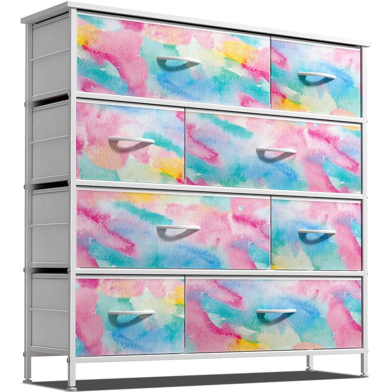 Dresser w/ 8 Drawers Furniture Storage & Night Stand Table for Bedroom - Tie-Dye Turquoise