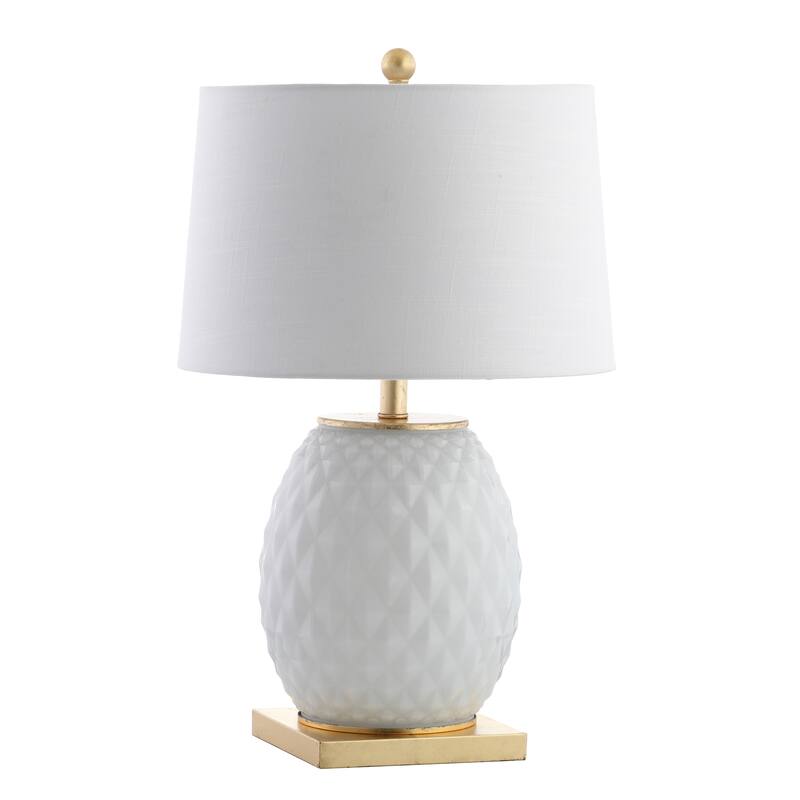 Ronald 25.5" LED Glass/Metal Table Lamp, White/Gold Leaf by JONATHAN Y