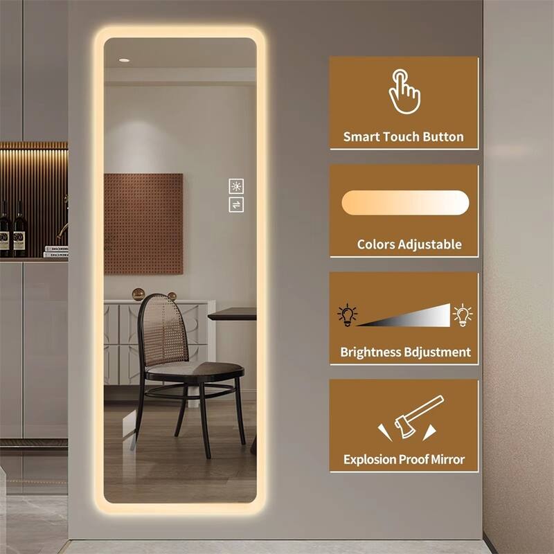 Full Length Mirror Lighted Vanity Body LED Wall-Mounted Mirror Big Size Rounded Corners, Bedroom, Living Room