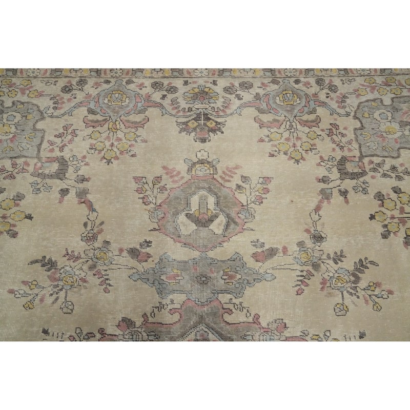 Hand Knotted Oriental 100% Wool Carpet Traditional Floral Beige & Ivories Tabriz Area Rug - 12' 3'' X 10' 0''