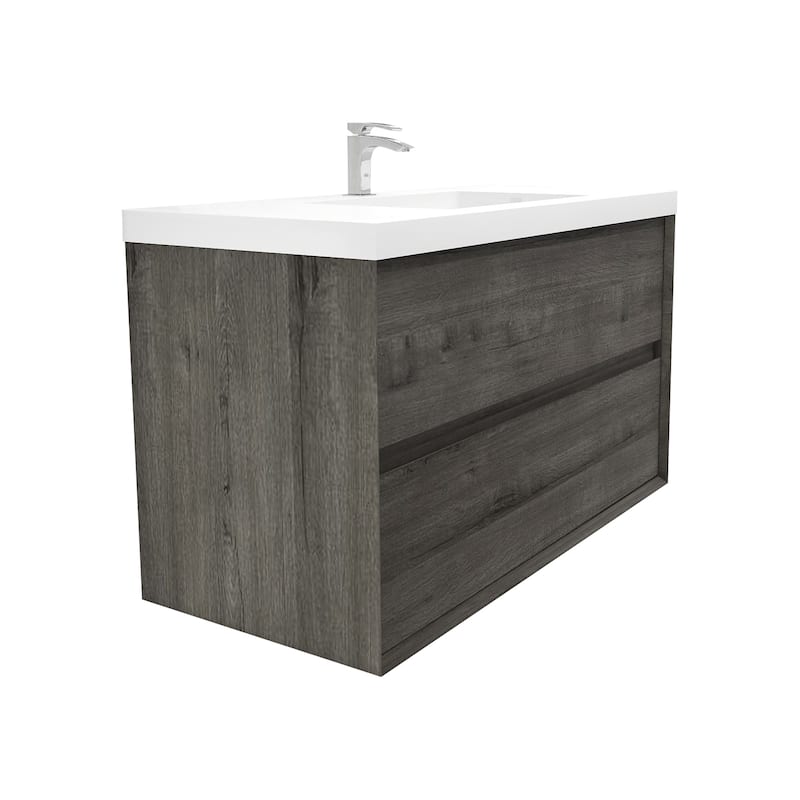 Selina 42" Wall Mounted Vanity with Single Sink - 42 - Matte - Smoke Oak