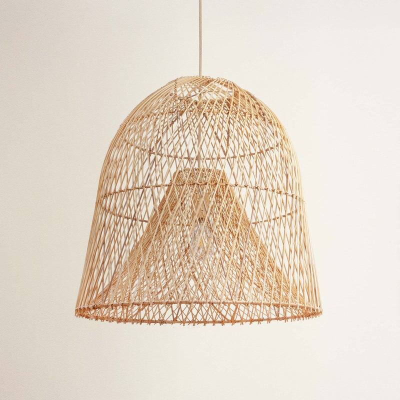 Santa Barbara Rattan Pendant Light - Natural Dome 1-Light Handwoven Light Fixture For Modern, Coastal, Farmhouse Room Decor