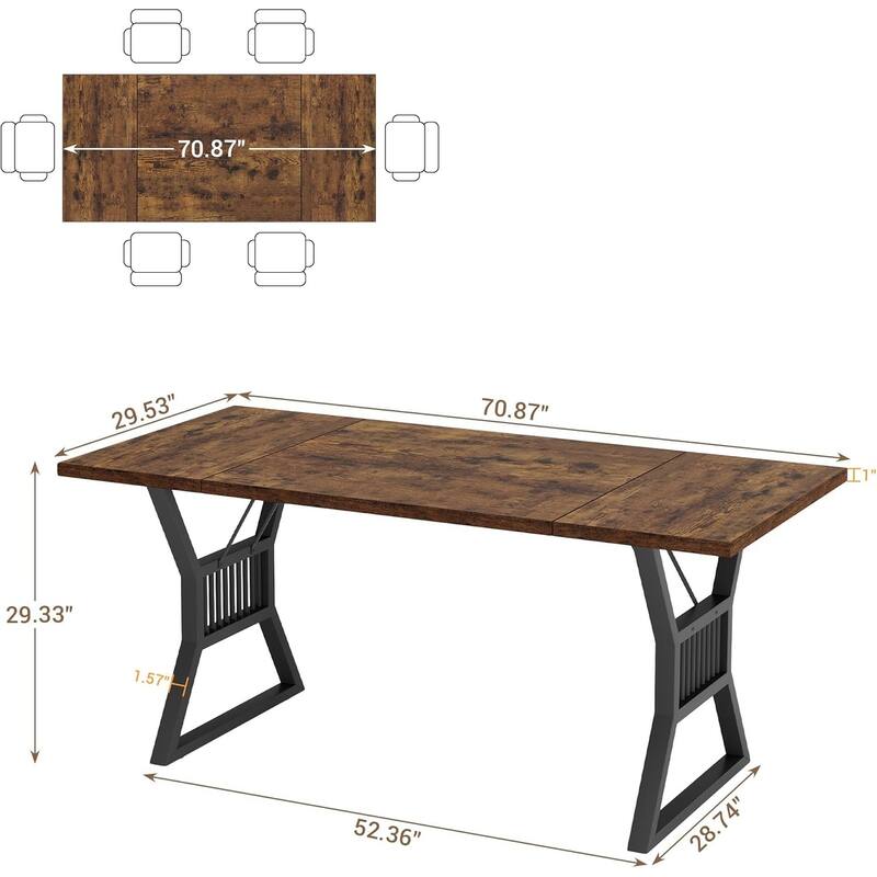 70.8" Farmhouse Dining Table for 6–8, Rectangular Wood Kitchen Table with Waterproof Top & Metal Legs for Dining Room