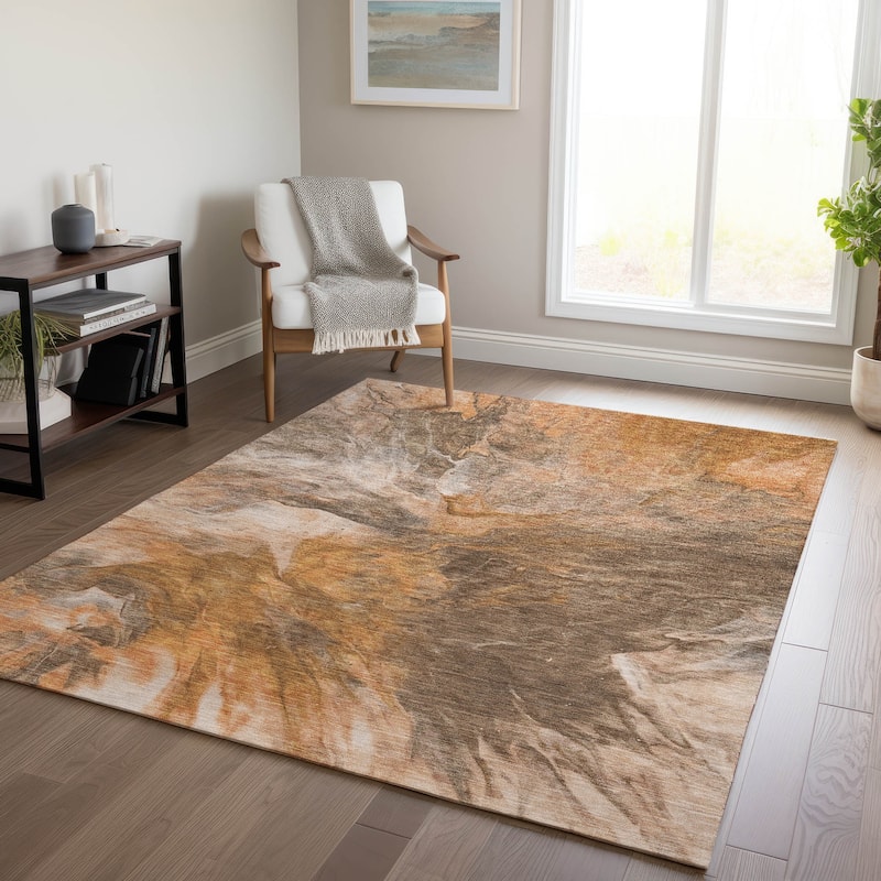 Machine Washable Indoor/ Outdoor Chantille Contemporary Splash Rug - Paprika - 10' x 14'