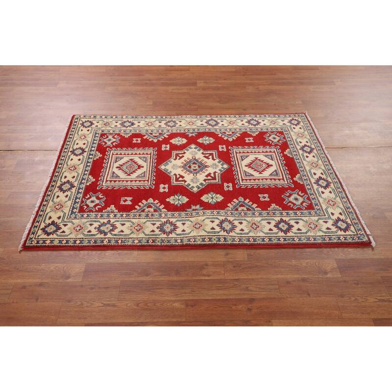 Red Kazak Foyer Rug Hand-Knotted Wool Carpet - 3'5" x 4'9"