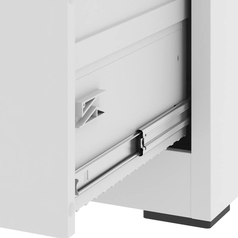 Modern Side-Pull File Cabinet, Wide Horizontal Filing Cabinet with Lock, 2 Drawers, Silent Slides, for Home Office, White