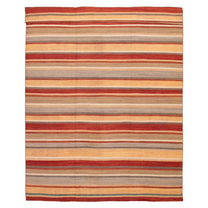 ECARPETGALLERY Flat-Weave Boho Copper Wool Kilim - 9'1 x 13'1 - Dark Copper - 9'1 x 13'1