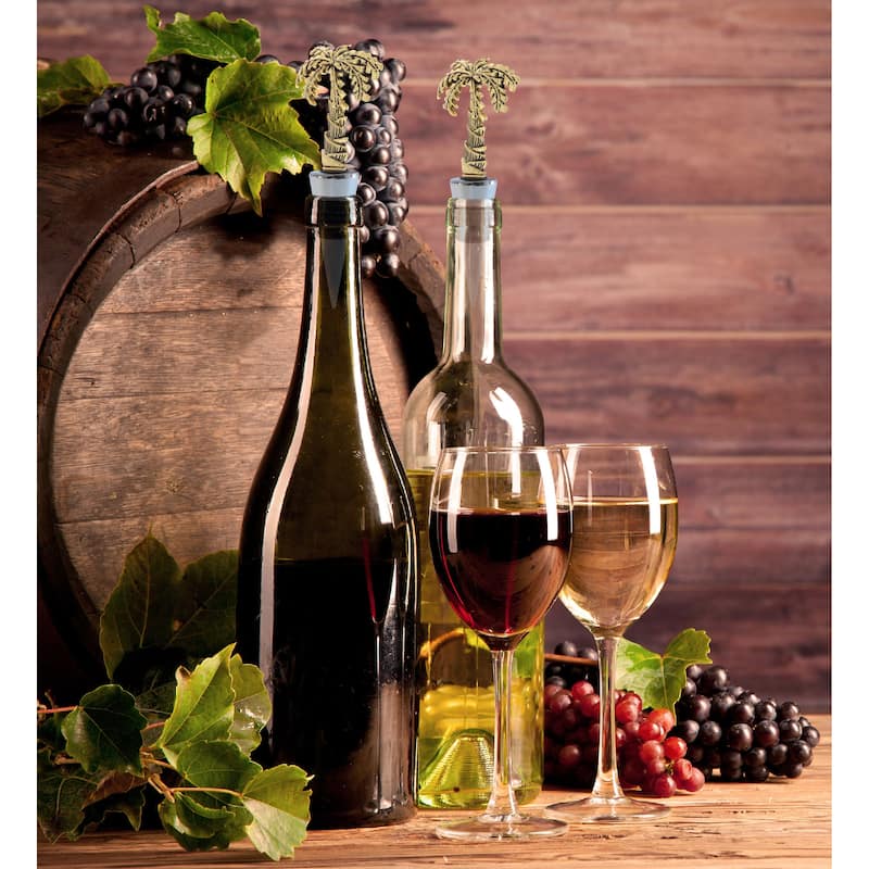 Cheers Gold Palm Tree Metal Wine Stopper, Elegant Vacuum Seal Reusable - 5 inches