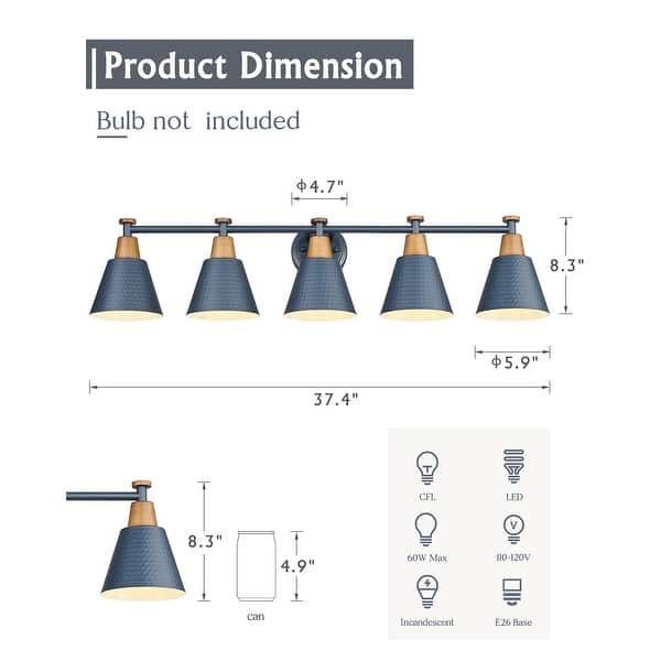 dimension image slide 4 of 10, 3/5/6-Light Modern Bathroom Vanity Light