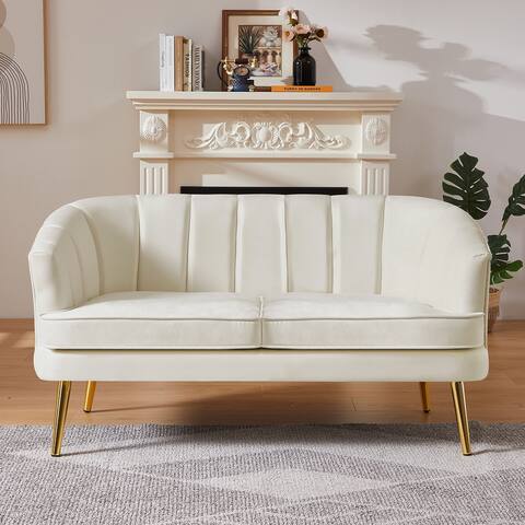 Modern Nailhead Design Upholstered Velvet Tufted Loveseat Sofa