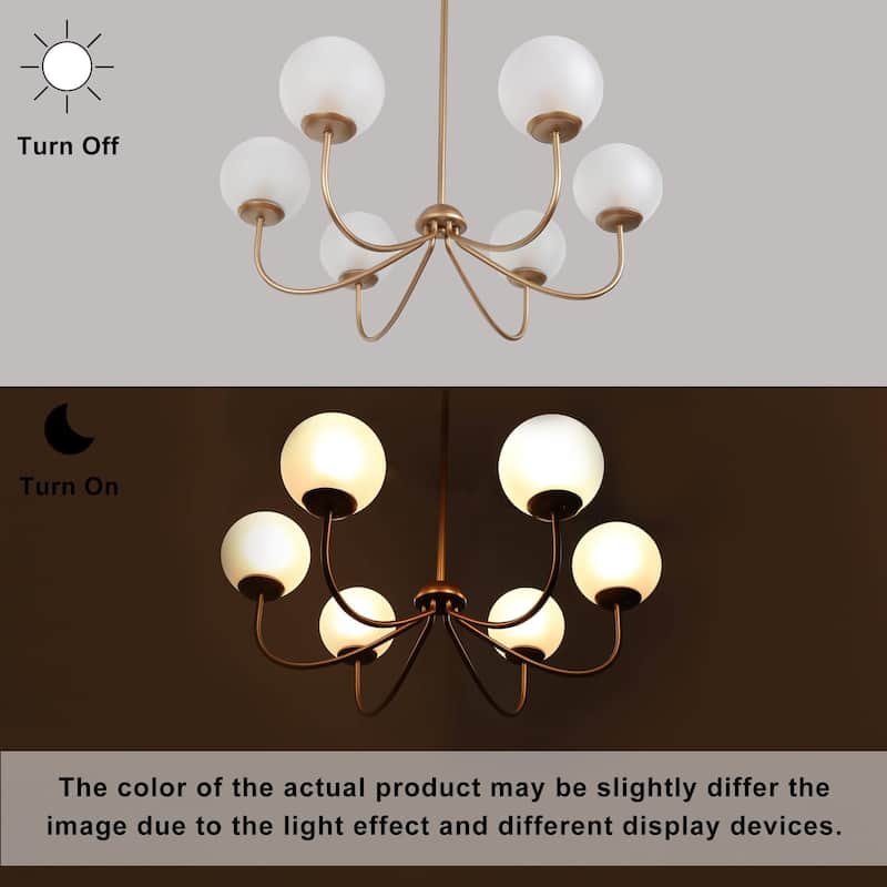 Modern 6-Light Gold Glass Chandelier Lights for Dining Room Bedroom - D27"xH25"