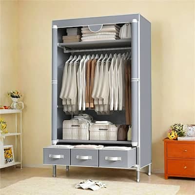 1PC Portable Wardrobe 67×35.4×17.7in - Rolling Door,Hanging Rack