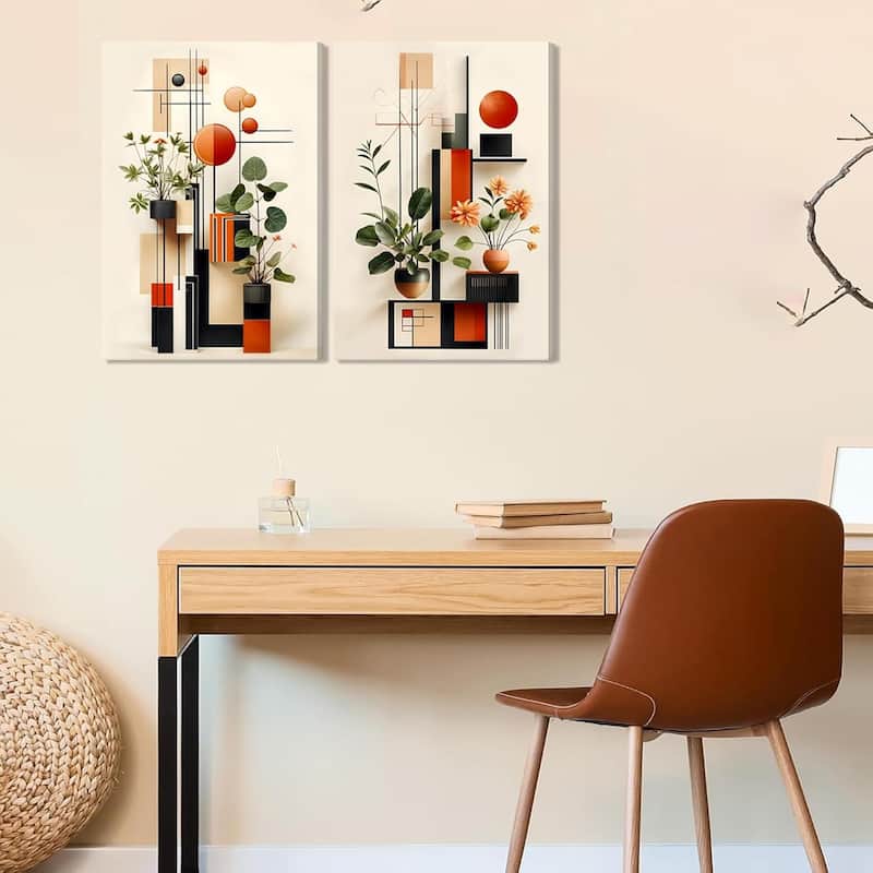 2 Pcs Mid-Century Modern Canvas Wall Art