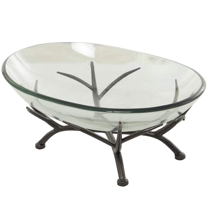 Glass Kitchen Serving Bowl with Black Metal Branch Stand - Clear - Roche River Decor