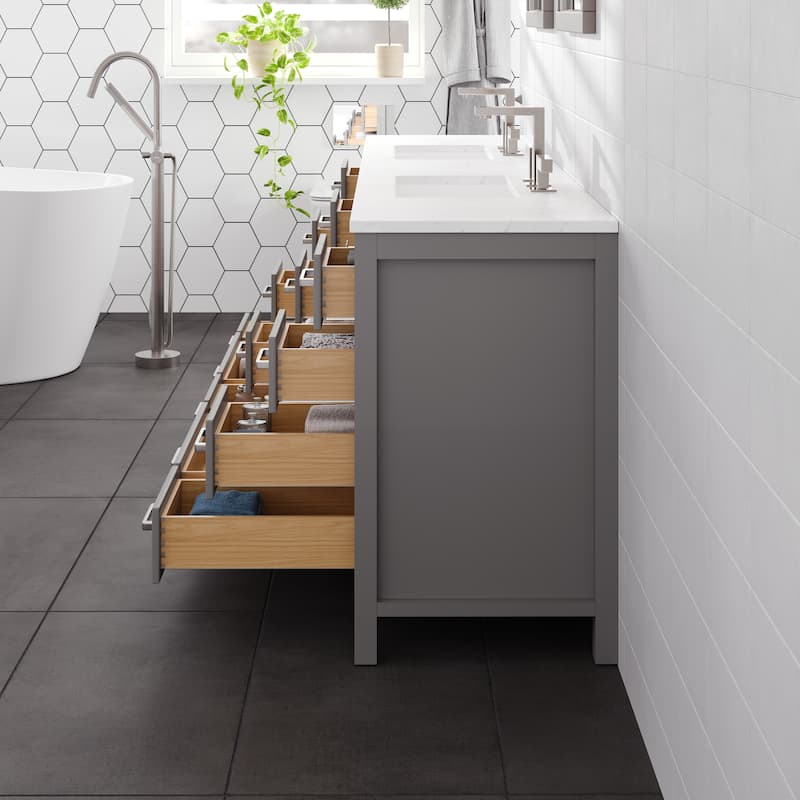Aberdeen 96 in. Double Sink Bath Vanity with Carrara Quartz Top and Undermount Porcelain Sinks - 96"