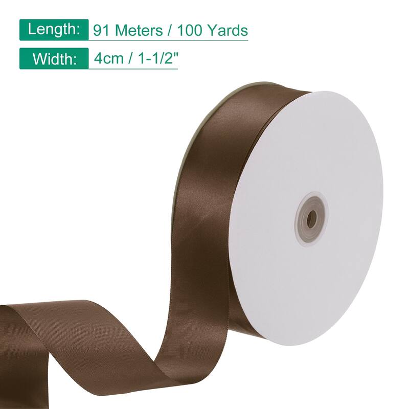 Satin Ribbon, 100 Yards Single Face Polyester Satin Ribbon - Brown - 1-1/2 Inch
