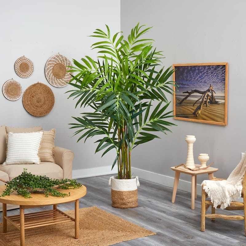 8Ft King Palm Tree Artificial Indoor Outdoor, Realistic Faux Palm Tree with Planter, Living Room Decor