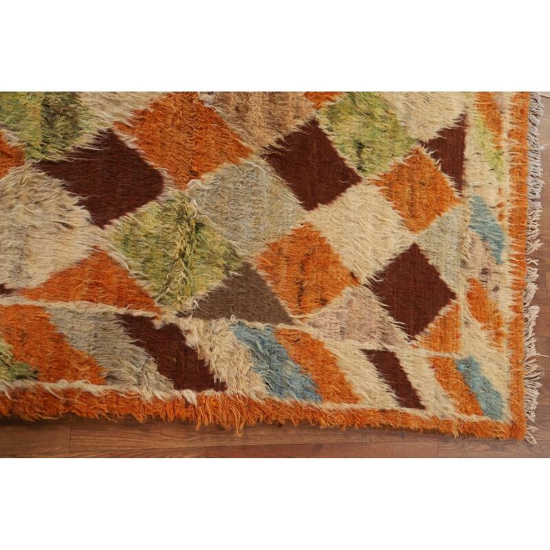 Hand Knotted Oriental 100% Wool Carpet Modern Geometric Oranges & Rust Moroccan Area Rug - 6' 4'' X 5' 2''