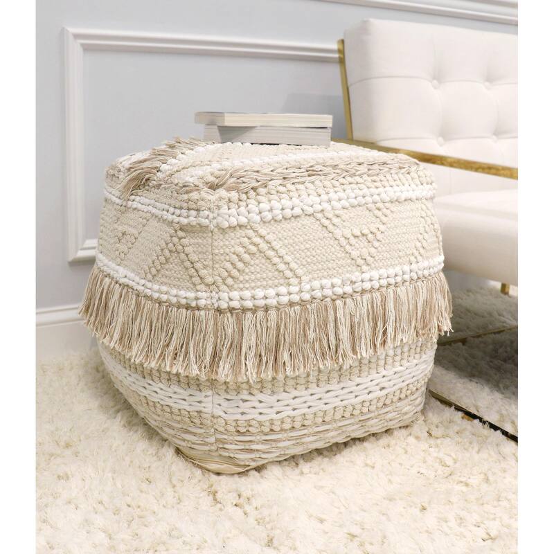 Pasargad Home Grand Canyon Cotton Pouf, Beige