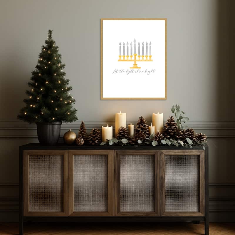 Hanukkah Lights portrait I-Light Shine Bright by Tara Reed (23 x 28 in.), Framed Canvas Wall Art Print - Sylvie Bright Gold