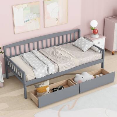 Modern Twin Size Pine Wooden Daybed with Two Storage Drawers for Bedroom